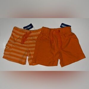 Old Navy Set of 2 Solid & Striped Orange Shorts, Size 0-3 Months